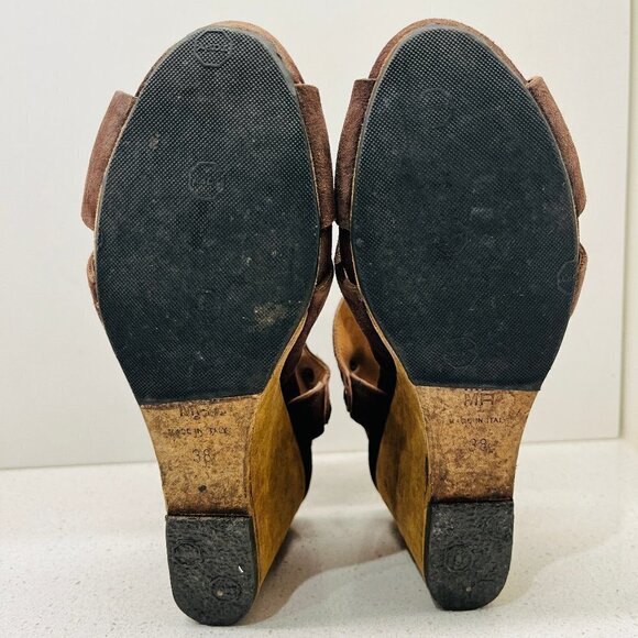 Moma Brown Suede Leather Wedges Sandals Heels TStrap Ankle Made in Italy Sz 38 - Picture 11 of 16